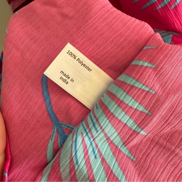 Pink and Blue Leaf Print Relaxed Split-Neck Kimono Top Lane Bryant 22/24 NWT - Picture 7 of 8